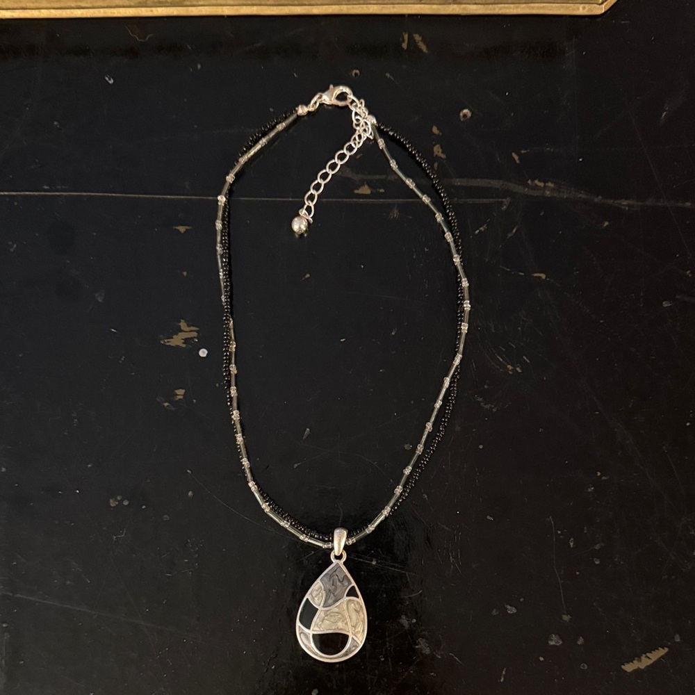 Silver, Grey, and Black Pendant Necklace